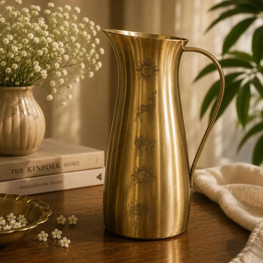 Pure Brass Water Jug with Handle | Handcrafted Brass Pitcher for Water & Beverages | Traditional Indian Serving Jug | Vintage Brass Carafe The confetti tree