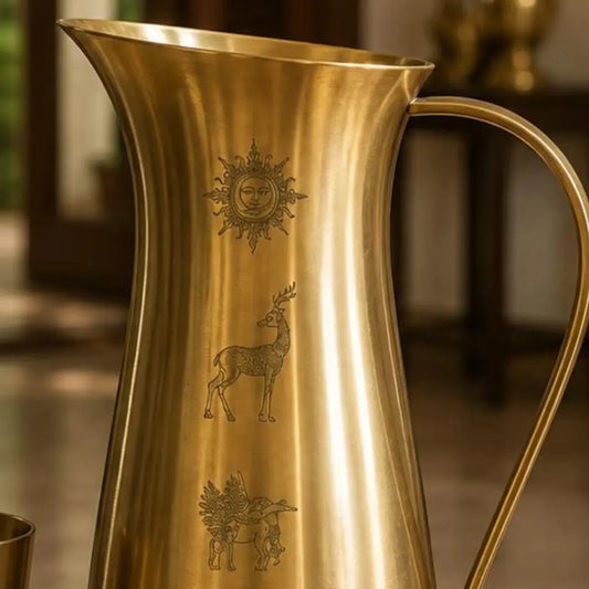 Pure Brass Water Jug with Handle | Handcrafted Brass Pitcher for Water & Beverages | Traditional Indian Serving Jug | Vintage Brass Carafe The confetti tree