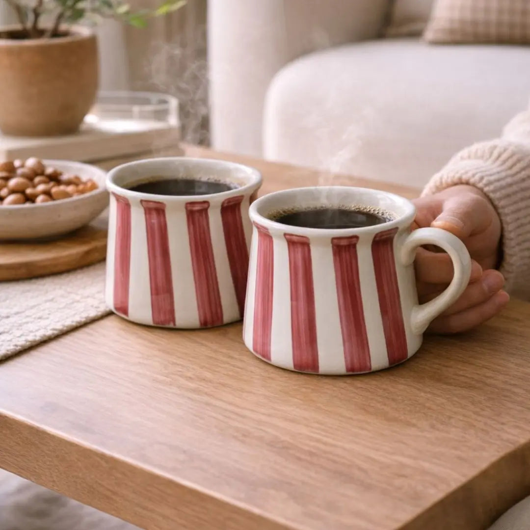 Rust Stripe Stoneware Coffee Mug – Handcrafted Everyday Cup The confetti tree