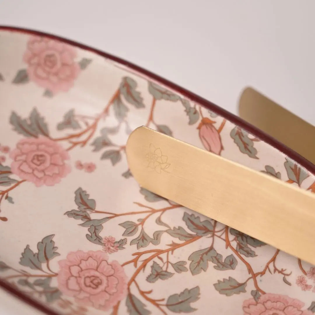 Stoneware Oval Tray with Peony Print & Brass Tong Set – Handcrafted Serveware for Snacks, Cookies & Festive Gifting The confetti tree