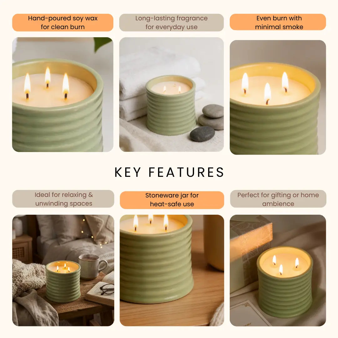 Stoneware Scented Candle 500g – Cool Water & Orchid Fragrance | Luxury 3-wick Long-Lasting Home Aroma Candle in Gift Box The confetti tree