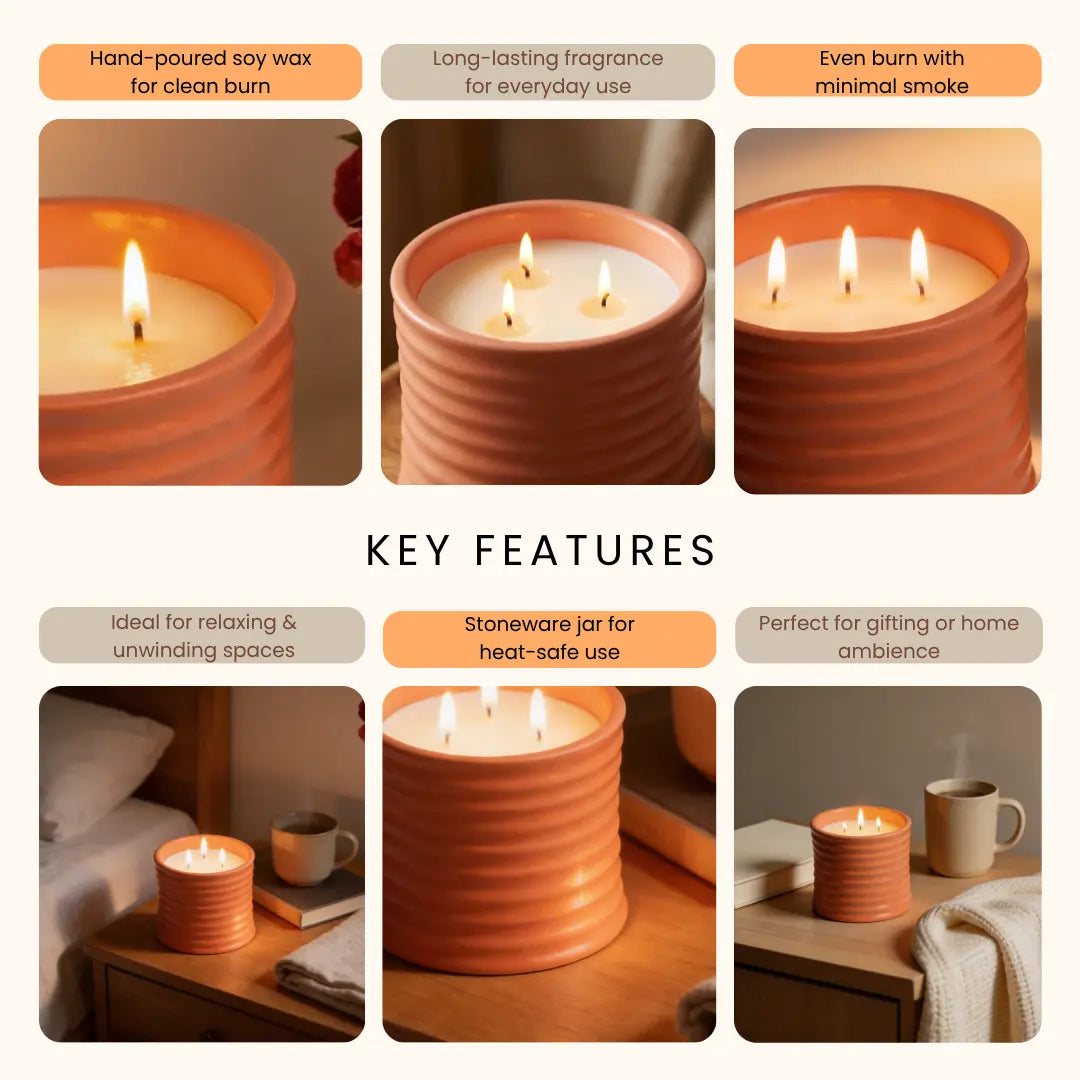 Stoneware Scented Candle 500g – Delicious Bliss Fragrance | Luxury 3-Wick Long-Lasting Soy Wax Jar Candle for Home Décor & Gifting The confetti tree
