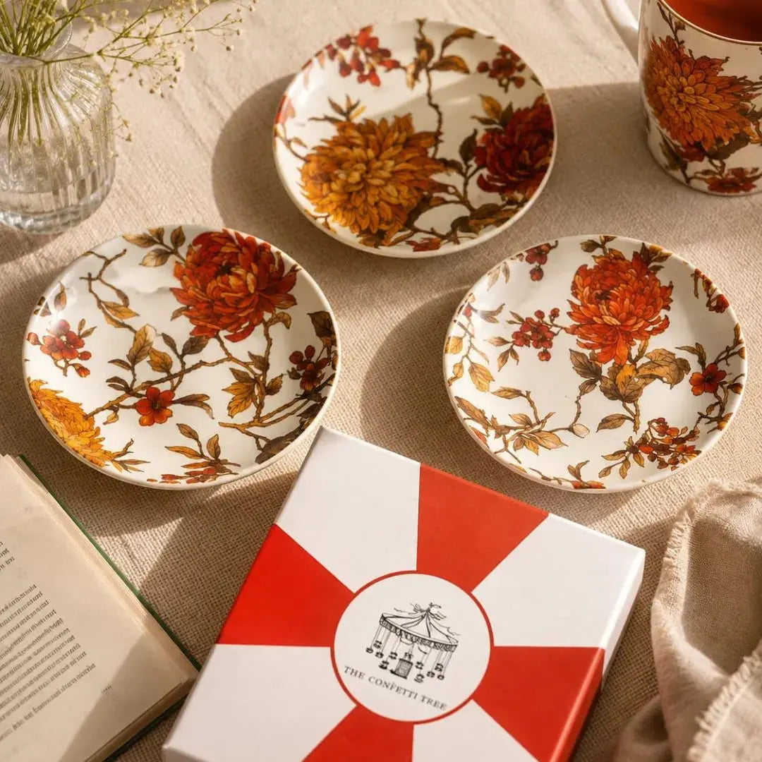 Summer Orchard Floral Teaplate Set of 4 | Vintage Botanical Stoneware Tea Plates in Gift Box | Ceramic Snack & Dessert Plates | Tea Time Gifting Set The confetti tree