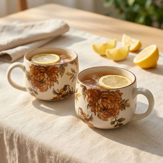 Summer Orchard Stoneware Cappuccino Mug Set of 2 | Floral Ceramic Coffee Mugs with Glossy Finish | Handcrafted Tea & Coffee Cups The confetti tree