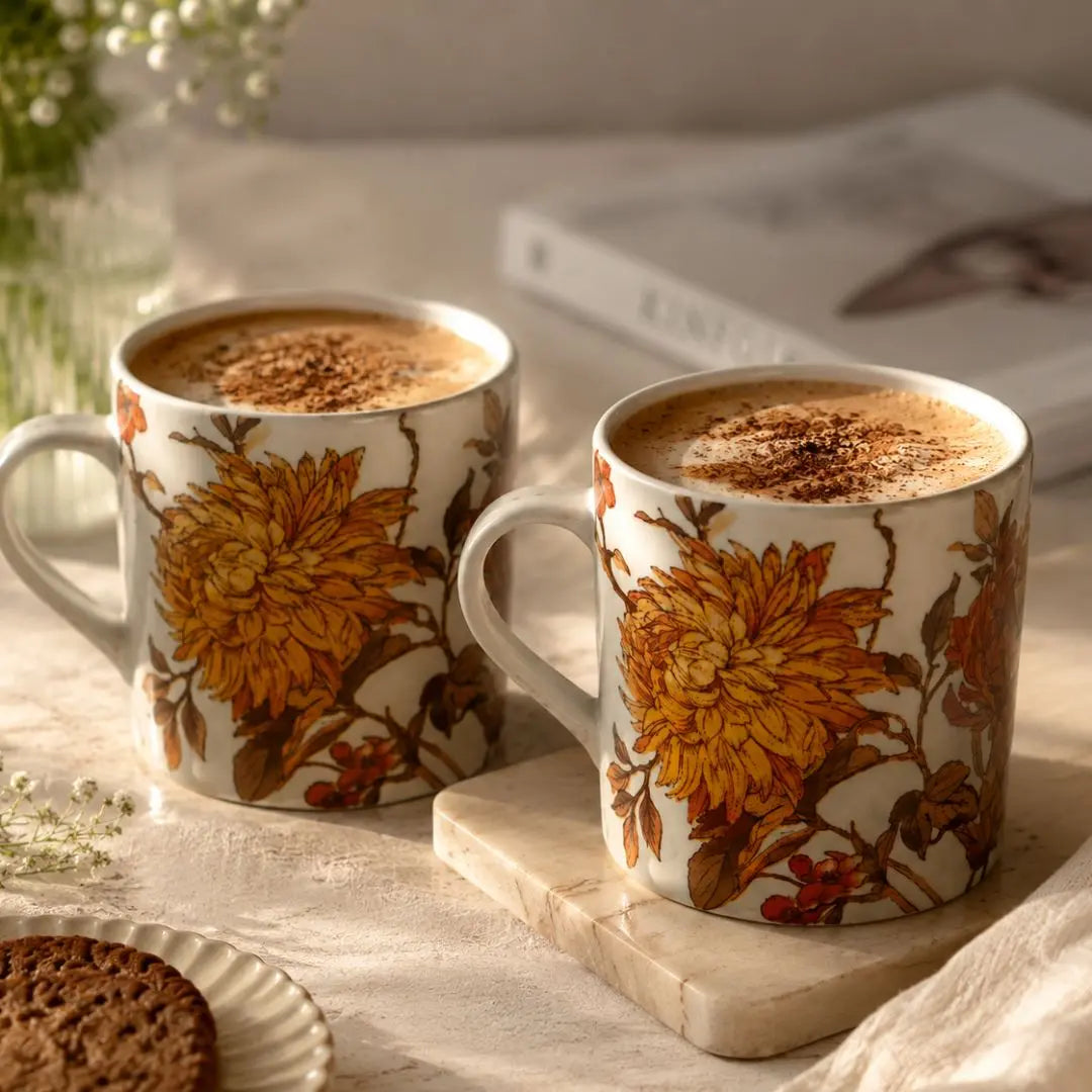 Summer Orchard Stoneware Mug Set of 2 | Floral Ceramic Coffee Mugs with Glossy Finish | Handcrafted Tea & Coffee Cups The confetti tree