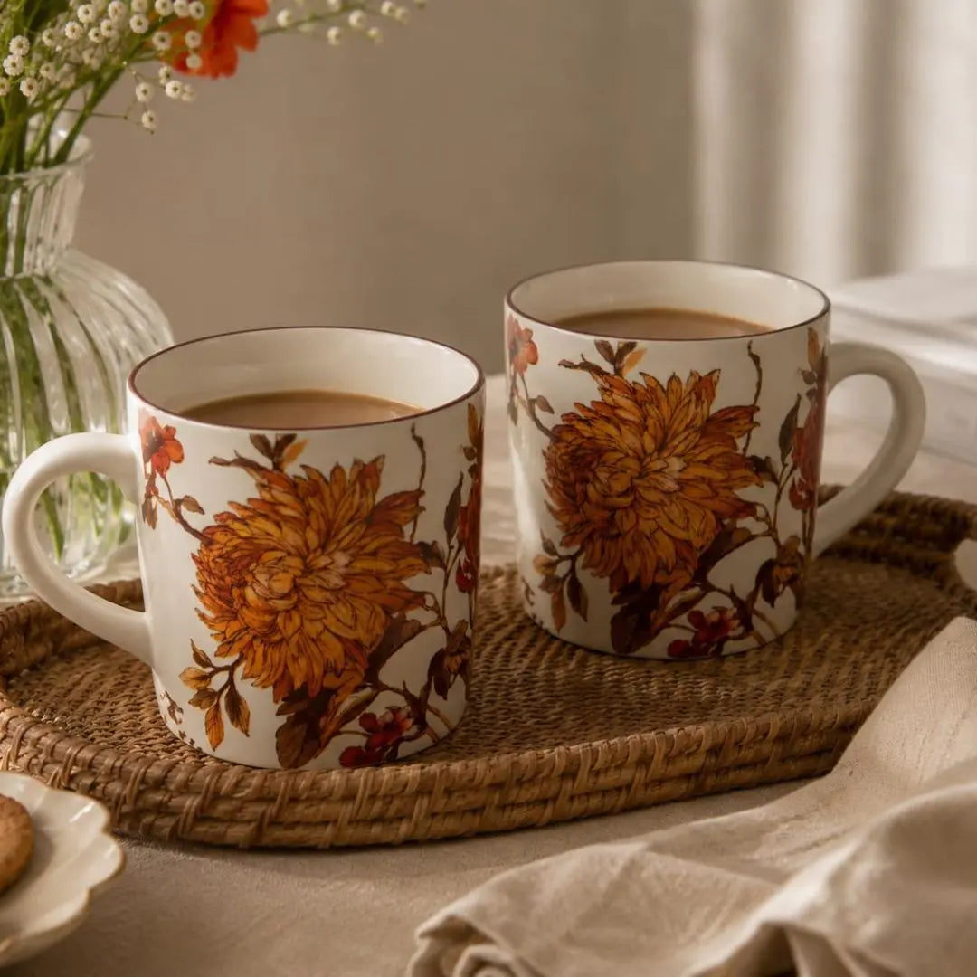Summer Orchard Stoneware Mug Set of 2 | Floral Ceramic Coffee Mugs with Glossy Finish | Handcrafted Tea & Coffee Cups The confetti tree