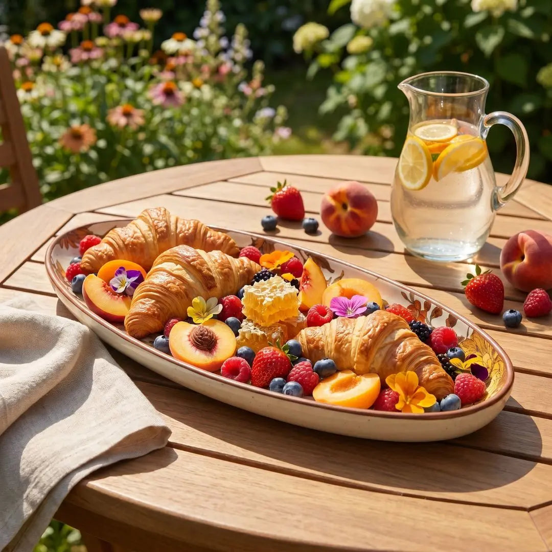 Summer Orchard Stoneware Oval Serving Tray | Floral Ceramic Platter for Appetizers, Snacks & Desserts | Handcrafted Tableware The confetti tree