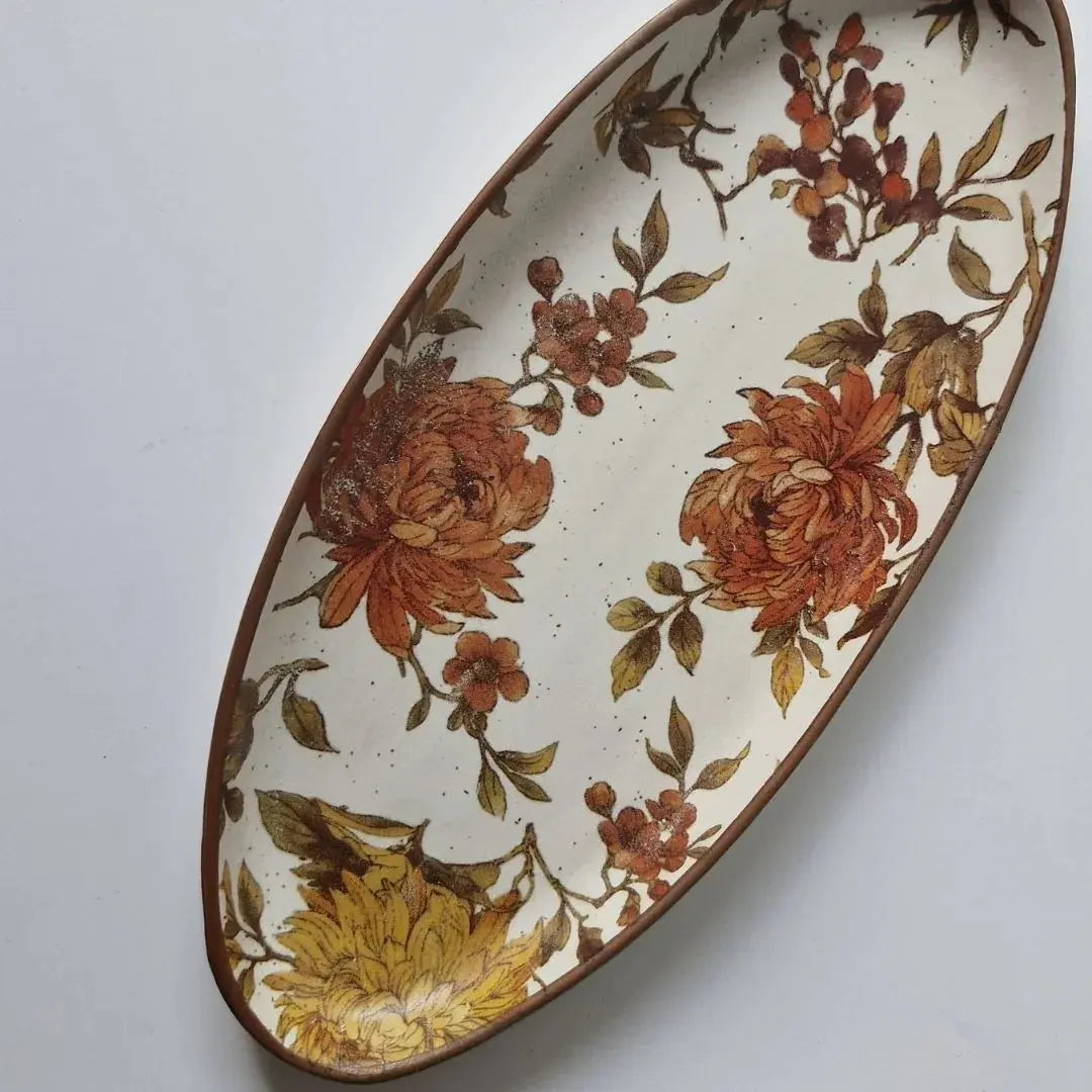 Summer Orchard Stoneware Oval Serving Tray | Floral Ceramic Platter for Appetizers, Snacks & Desserts | Handcrafted Tableware The confetti tree