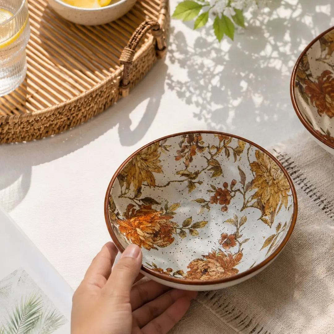 Summer Orchard Stoneware Serving Bowl | Floral Ceramic Pasta & Salad Bowl | Handcrafted Tableware The confetti tree