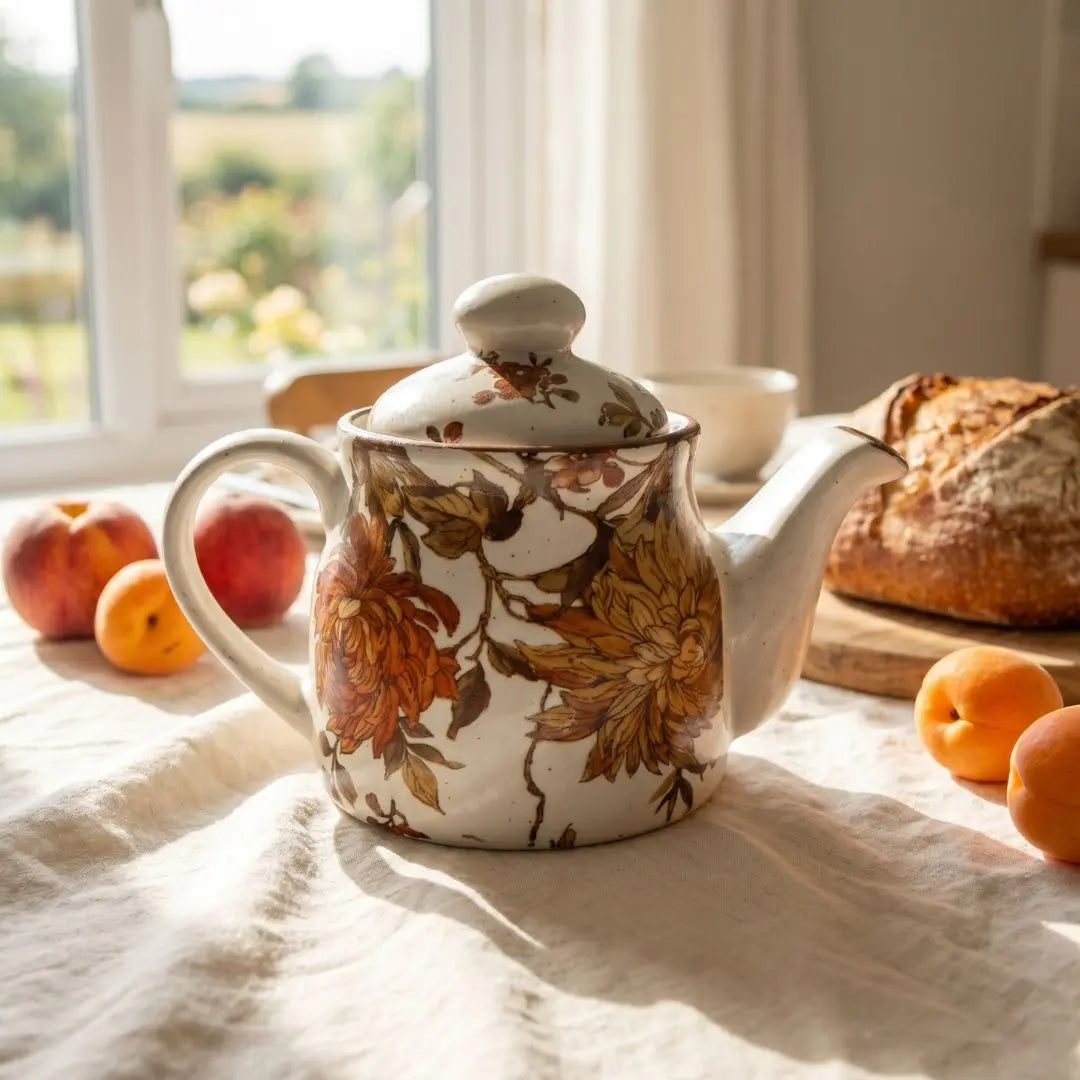 Summer Orchard Stoneware Tea Set | Floral Ceramic Teapot with 2 Coffee & Tea Cups | Handcrafted Tea Serving Set The confetti tree