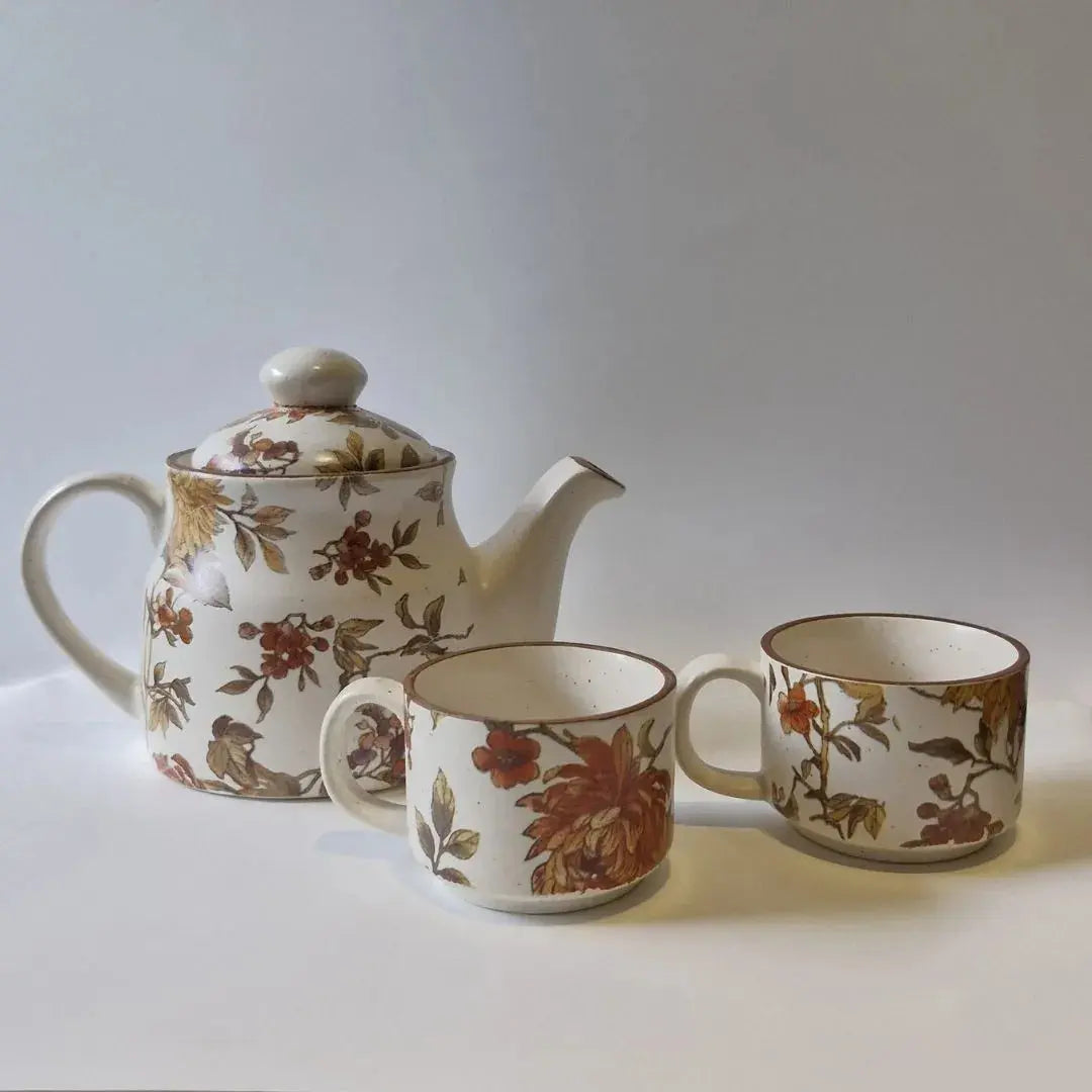Summer Orchard Stoneware Tea Set | Floral Ceramic Teapot with 2 Coffee & Tea Cups | Handcrafted Tea Serving Set The confetti tree