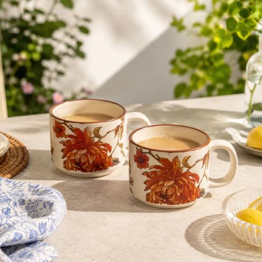 Summer Orchard Stoneware Tea & Coffee Cups Set of 2 | Floral Ceramic Mugs | Handcrafted Stoneware Drinkware The confetti tree