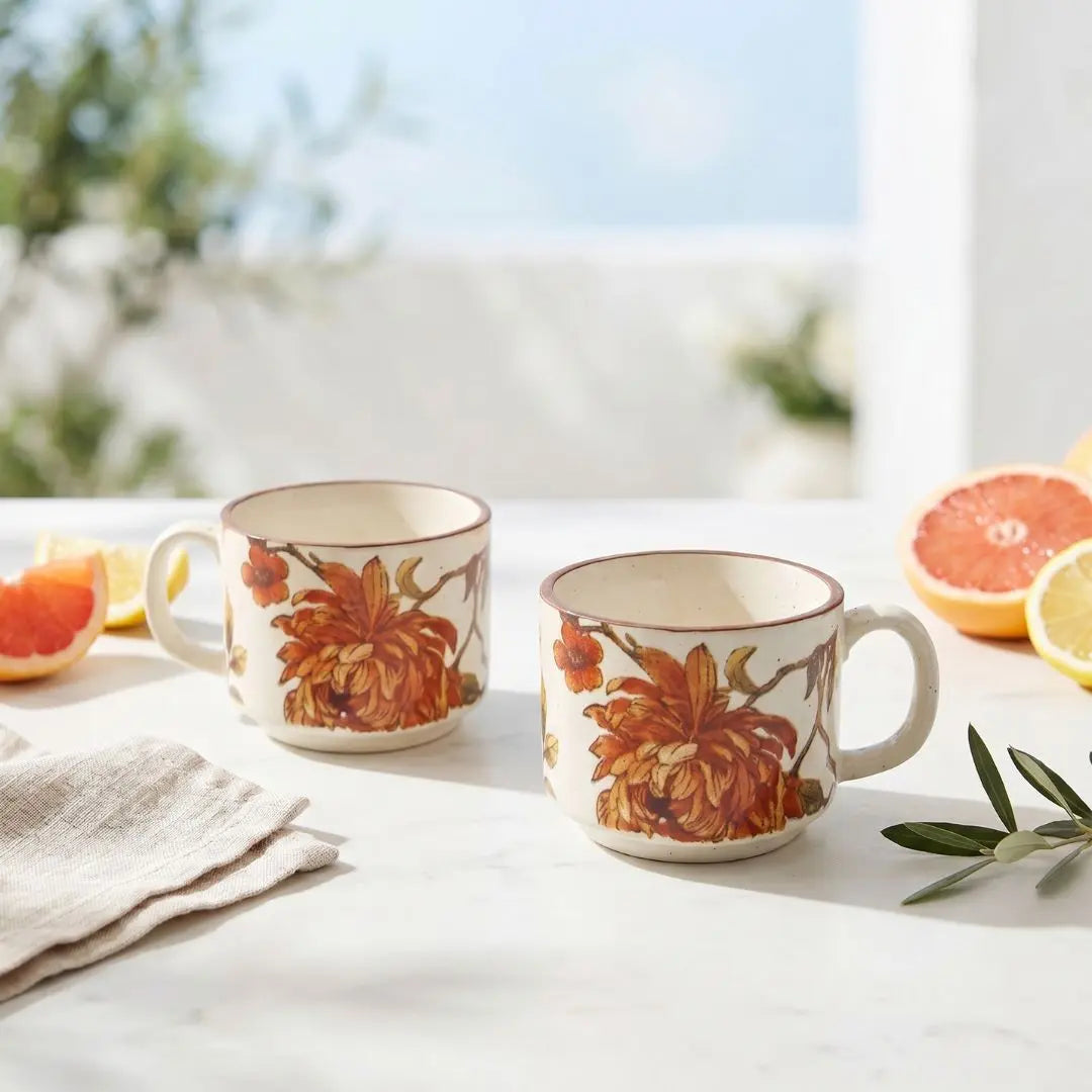 Summer Orchard Stoneware Tea & Coffee Cups Set of 2 | Floral Ceramic Mugs | Handcrafted Stoneware Drinkware The confetti tree