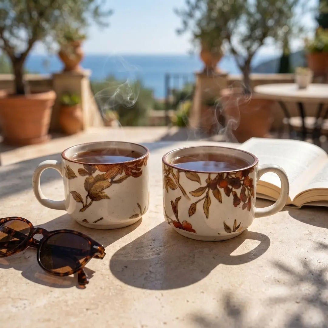 Summer Orchard Stoneware Tea & Coffee Cups Set of 2 | Floral Ceramic Mugs | Handcrafted Stoneware Drinkware The confetti tree