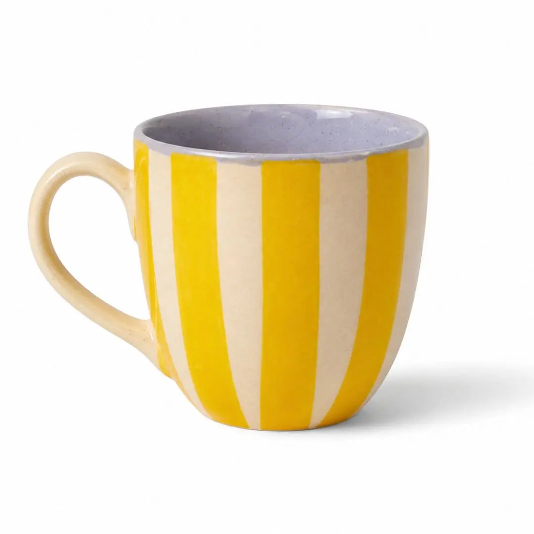 Yellow Striped Stoneware Coffee Mugs Set of 2 | Handcrafted Ceramic Tea & Coffee Cups | Modern Mug Set The confetti tree