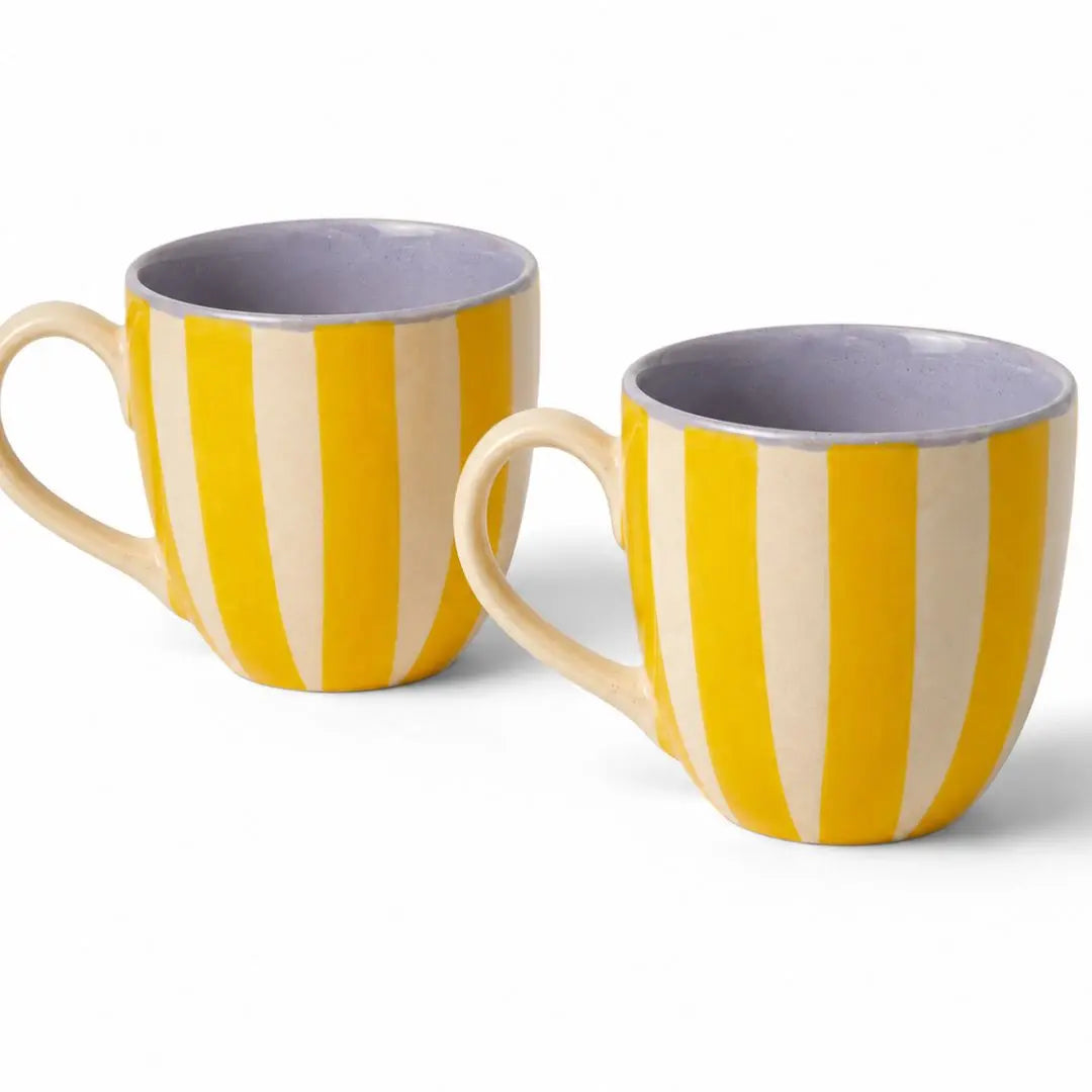Yellow Striped Stoneware Coffee Mugs Set of 2 | Handcrafted Ceramic Tea & Coffee Cups | Modern Mug Set The confetti tree